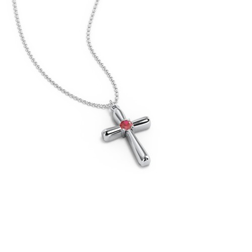 Mini Cross with Birthstone – Sterling Silver with Garnet