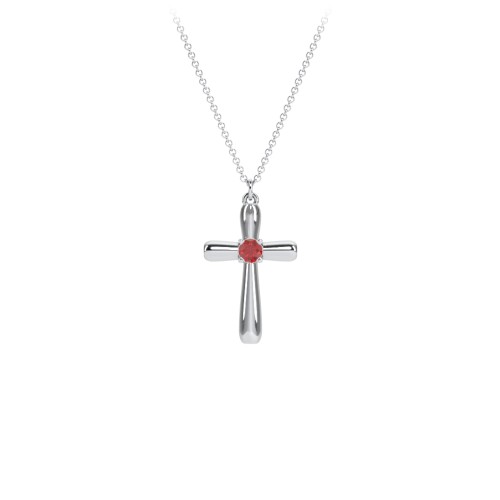 Mini Cross with Birthstone – Sterling Silver with Garnet