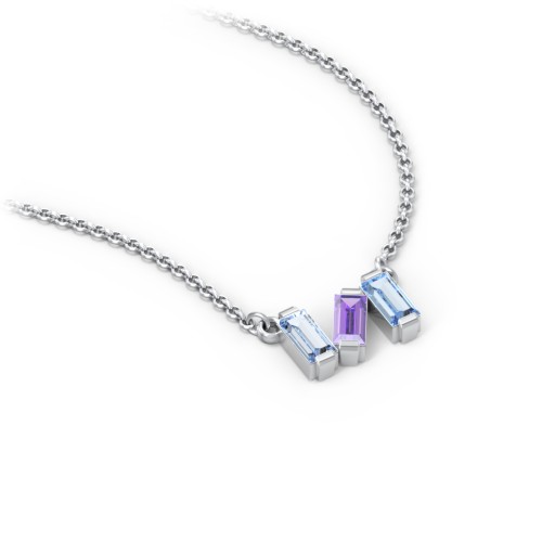 Baguette Scatter Necklace – Sterling Silver with Aquamarine, Amethyst, and Blue Topaz