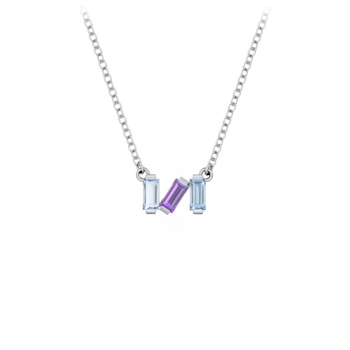 Baguette Scatter Necklace – Sterling Silver with Aquamarine, Amethyst, and Blue Topaz