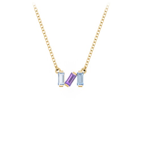 Baguette Scatter Necklace – 10K Yellow Gold with Aquamarine, Amethyst, and Blue Topaz