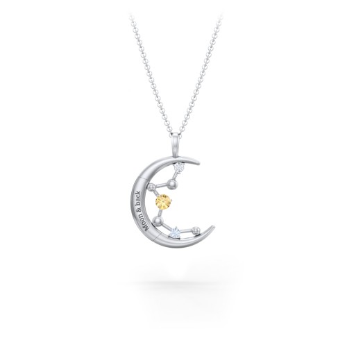 Moon and Constellation Gemstone Pendant – Sterling Silver with Citrine, Cubic Zirconia, and Aquamarine