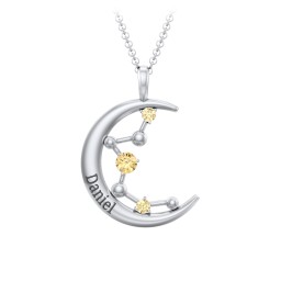 Moon and Constellation Gemstone Pendant in 925 Sterling Silver with Citrine, Aquamarine, Opal, and Blue Topaz