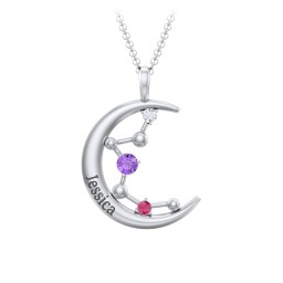 Moon and Constellation Gemstone Pendant in 925 Sterling Silver with Amethyst, Cubic Zirconia, Ruby, Aquamarine, Opal, and Blue Topaz