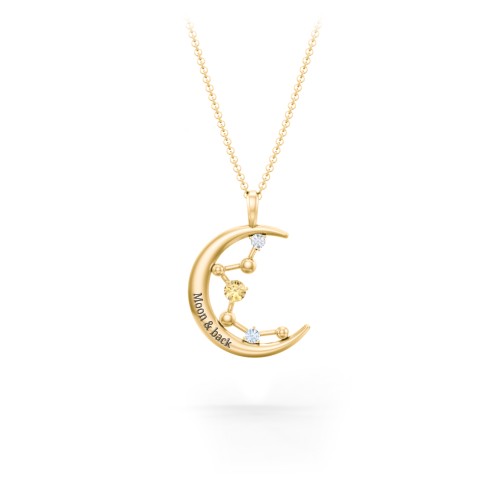 Moon and Constellation Gemstone Pendant – 10K Yellow Gold with Citrine, Cubic Zirconia, and Aquamarine