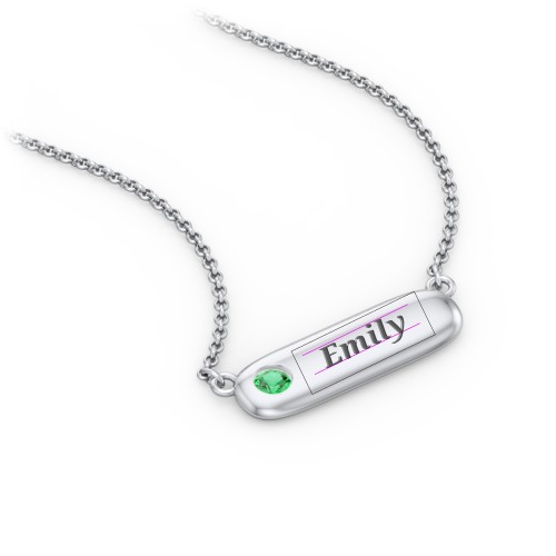 Mini Capsule Pendant with Birthstone – Sterling Silver with Emerald