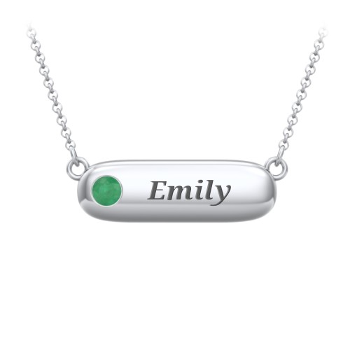 Mini Capsule Pendant with Birthstone – Sterling Silver with Emerald