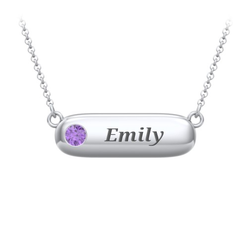 Mini Capsule Pendant with Birthstone – Sterling Silver with Amethyst