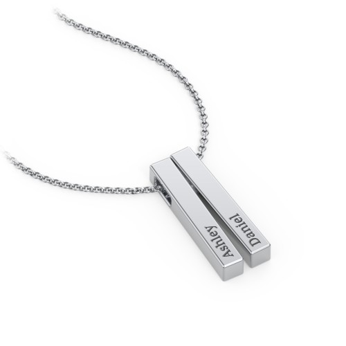 Multi Vertical 3D Bar Pendant with Engravings – Sterling Silver