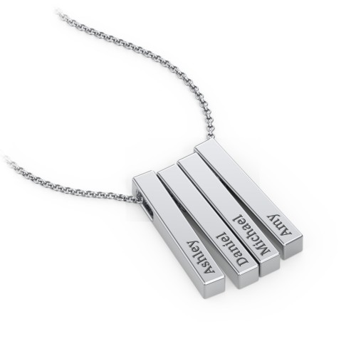 Multi Vertical 3D Bar Pendant with Engravings – Sterling Silver