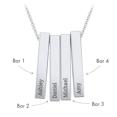 Multi Vertical 3D Bar Pendant with Engravings – Sterling Silver