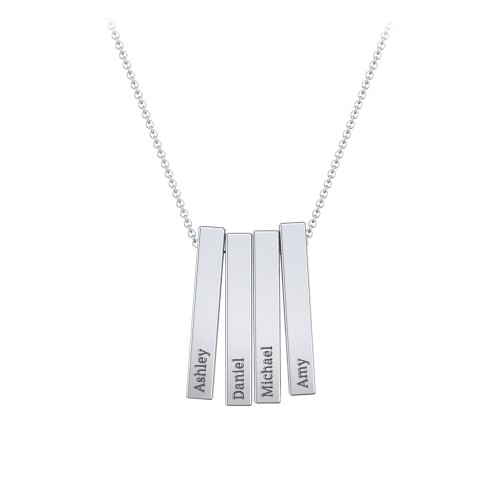 Multi Vertical 3D Bar Pendant with Engravings – Sterling Silver