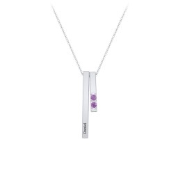Multi Vertical 3D Bar Necklace with 1-4 Birthstones in 925 Sterling Silver with Amethyst, Citrine, and Cubic Zirconia