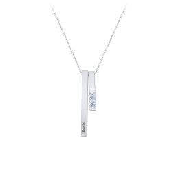 Multi Vertical 3D Bar Necklace with 1-4 Birthstones in 925 Sterling Silver with Aquamarine, Citrine, and Cubic Zirconia