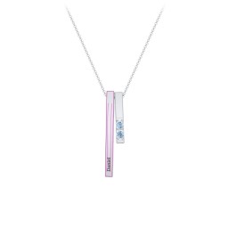 Multi Vertical 3D Bar Necklace with 1-4 Birthstones in 925 Sterling Silver with Blue Topaz, Citrine, and Cubic Zirconia