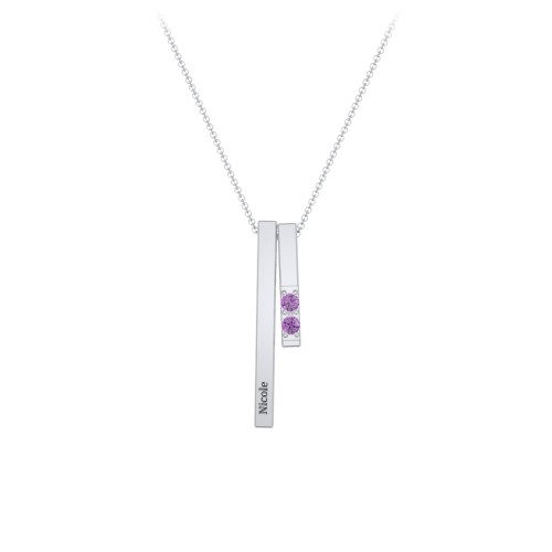 Multi Vertical 3D Bar Necklace with 1-4 Birthstones – Sterling Silver with Amethyst