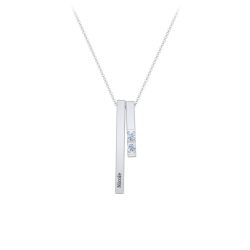 Multi Vertical 3D Bar Necklace with 1-4 Birthstones – Sterling Silver with Aquamarine