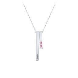 Multi Vertical 3D Bar Necklace with 1-4 Birthstones in 925 Sterling Silver with Pink Tourmaline, Citrine, and Cubic Zirconia