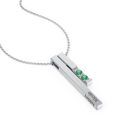 Multi Vertical 3D Bar Necklace with 1-4 Birthstones – Sterling Silver with Emerald