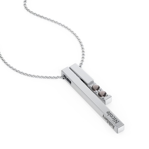 Multi Vertical 3D Bar Necklace with 1-4 Birthstones – Sterling Silver with Smokey Quartz