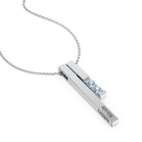 Multi Vertical 3D Bar Necklace with 1-4 Birthstones – Sterling Silver with Blue Topaz