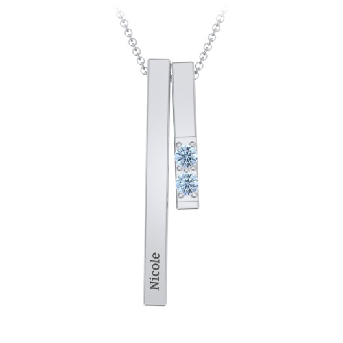 Multi Vertical 3D Bar Necklace with 1-4 Birthstones – Sterling Silver with Blue Topaz