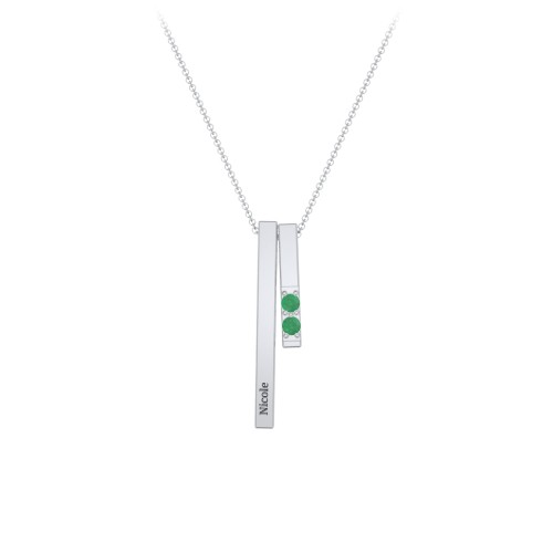 Multi Vertical 3D Bar Necklace with 1-4 Birthstones – Sterling Silver with Emerald