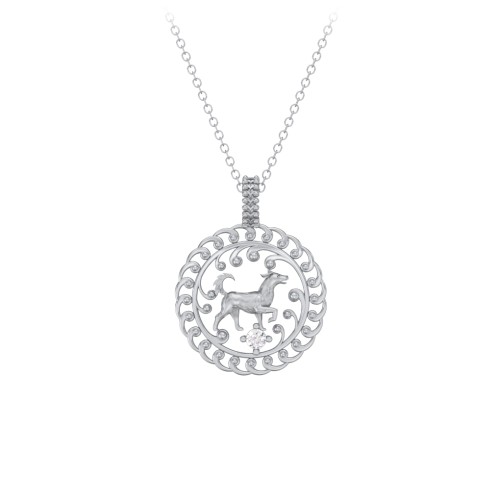 Year of the Dog Chinese Zodiac Medallion Necklace – Sterling Silver with Cubic Zirconia