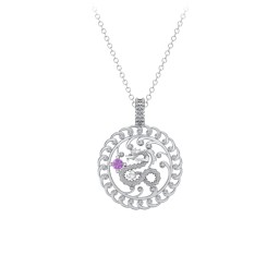 Year of the Dragon Chinese Zodiac Medallion Necklace in 925 Sterling Silver with Amethyst