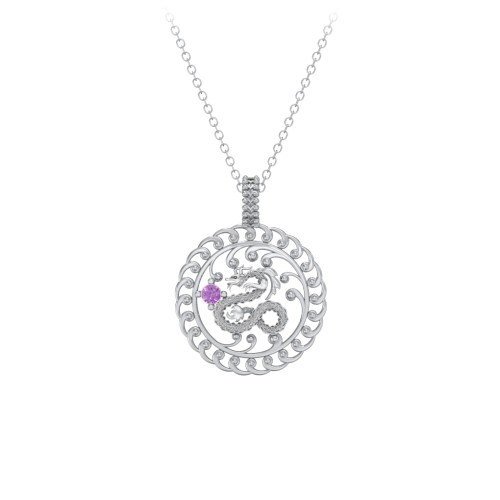 Year of the Dragon Chinese Zodiac Medallion Necklace – Sterling Silver with Amethyst