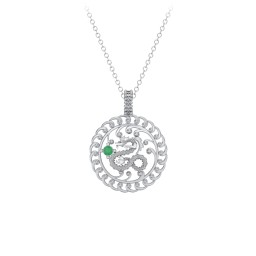 Year of the Dragon Chinese Zodiac Medallion Necklace in 925 Sterling Silver with Emerald