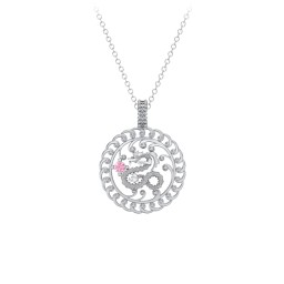 Year of the Dragon Chinese Zodiac Medallion Necklace in 925 Sterling Silver with Pink Tourmaline