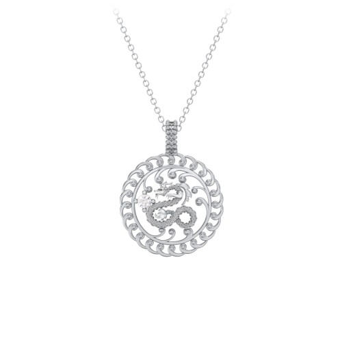 Year of the Dragon Chinese Zodiac Medallion Necklace – Sterling Silver with Cubic Zirconia