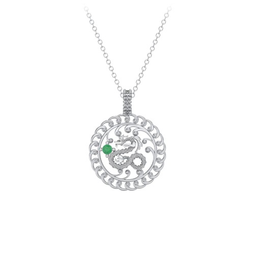 Year of the Dragon Chinese Zodiac Medallion Necklace – Sterling Silver with Emerald