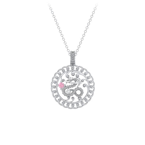 Year of the Dragon Chinese Zodiac Medallion Necklace – Sterling Silver with Pink Tourmaline