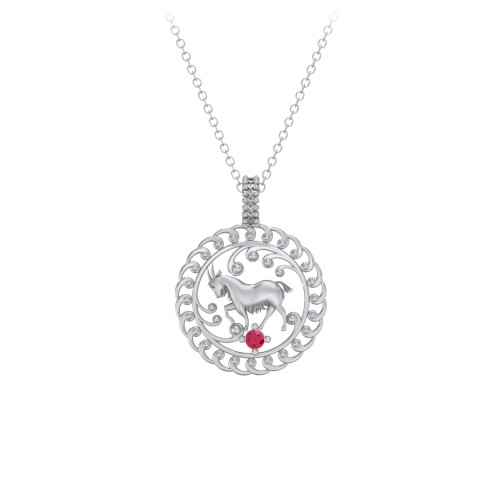 Year of the Goat Chinese Zodiac Medallion Necklace – Sterling Silver with Ruby