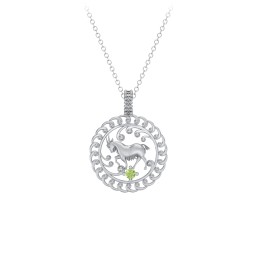Year of the Goat Chinese Zodiac Medallion Necklace in 925 Sterling Silver with Peridot