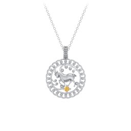 Year of the Goat Chinese Zodiac Medallion Necklace in 925 Sterling Silver with Citrine
