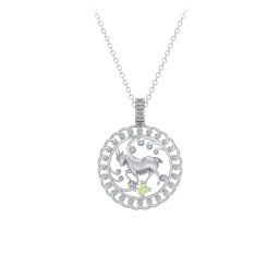 Year of the Goat Chinese Zodiac Medallion Necklace in 925 Sterling Silver with Peridot