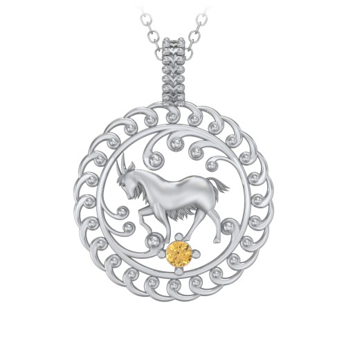 Year of the Goat Chinese Zodiac Medallion Necklace – Sterling Silver with Citrine