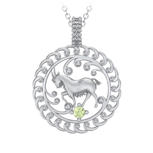 Year of the Goat Chinese Zodiac Medallion Necklace – Sterling Silver with Peridot