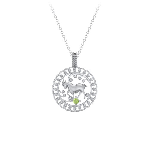 Year of the Goat Chinese Zodiac Medallion Necklace – Sterling Silver with Peridot