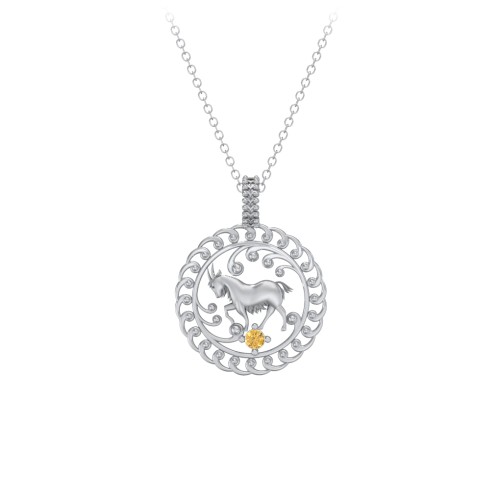 Year of the Goat Chinese Zodiac Medallion Necklace – Sterling Silver with Citrine