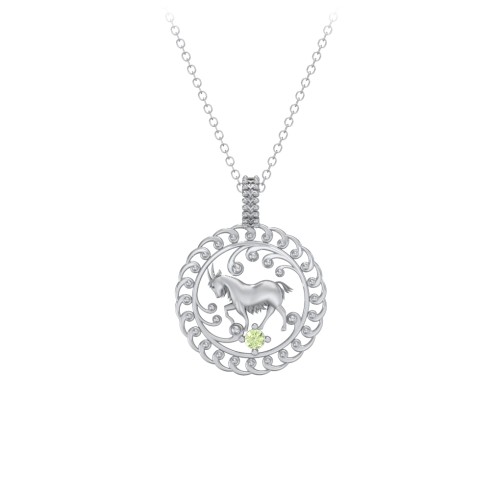 Year of the Goat Chinese Zodiac Medallion Necklace – Sterling Silver with Peridot