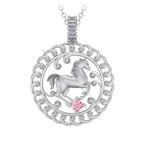 Year of the Horse Chinese Zodiac Medallion Necklace – Sterling Silver with Pink Tourmaline