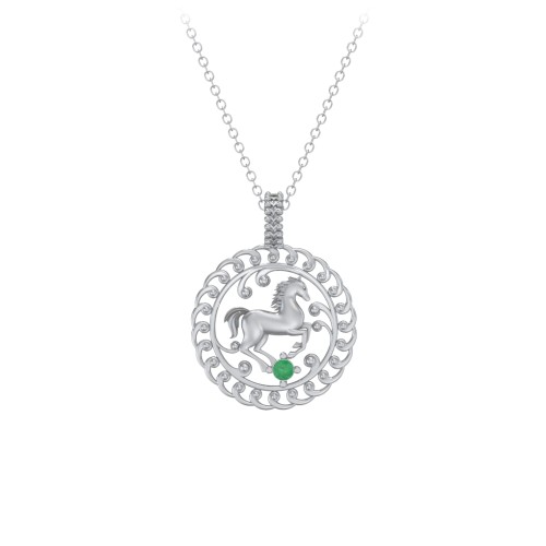 Year of the Horse Chinese Zodiac Medallion Necklace – Sterling Silver with Emerald