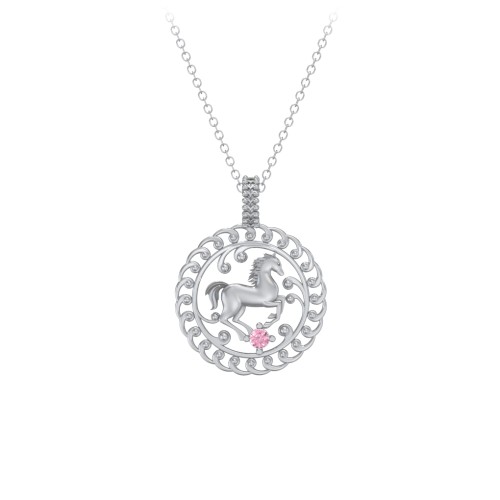 Year of the Horse Chinese Zodiac Medallion Necklace – Sterling Silver with Pink Tourmaline