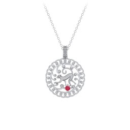 Year of the Monkey Chinese Zodiac Medallion Necklace in 925 Sterling Silver with Ruby