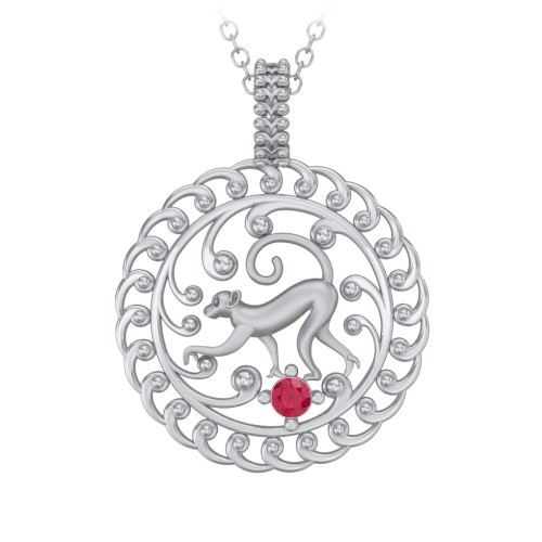 Year of the Monkey Chinese Zodiac Medallion Necklace – Sterling Silver with Ruby