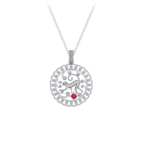 Year of the Monkey Chinese Zodiac Medallion Necklace – Sterling Silver with Ruby